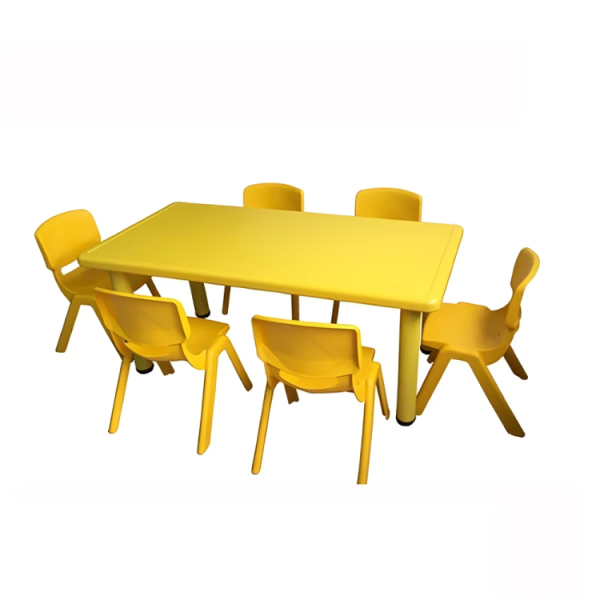 Yellow Plastic Children's Rectangular Table + 6 Chairs