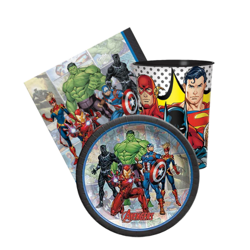 Heros plates and Heros cup Heros tissue -kidzstations Heroes Birthday Party Supplies Paper Plates, Cups and Napkins